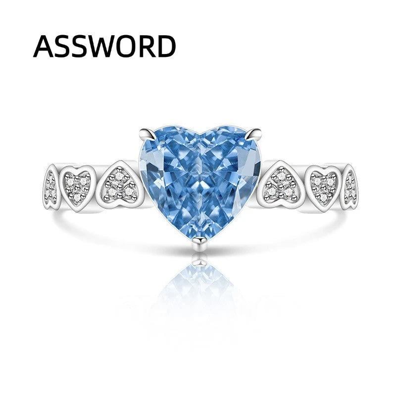 925 Sterling Silver Heart Cut Birthstone Ring for Women Multi Heart Pave CZ Band Solitaire Wedding Band Romantic Jewelry Gift