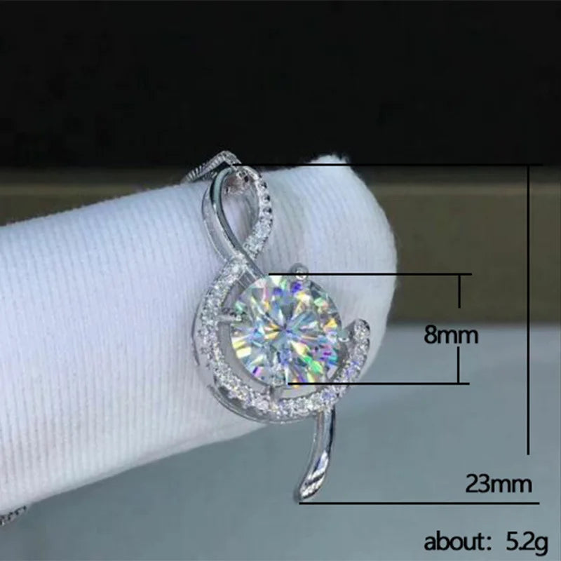 Music Note Treble Musical Symbol Gift Brilliant Crystal Zirconia Necklace Silver Color Chain Pendant for Woman Jewelry