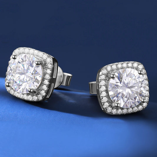 0.5/1/2CT Square Moissanite Stud Earring for Women Men D Color Diamond S925 Silver Plated 18K White Gold Ear Studs GRA Certified