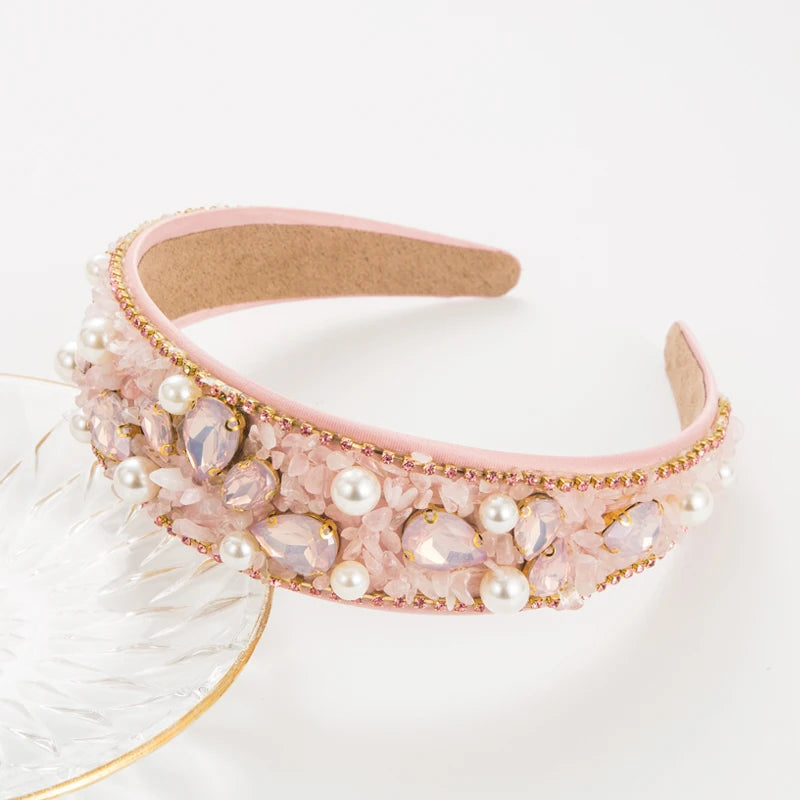 European and American Personalized Design Colorful Turquoise Rhinestone Hair Band Wide Edge Fabric Candy Color Headband