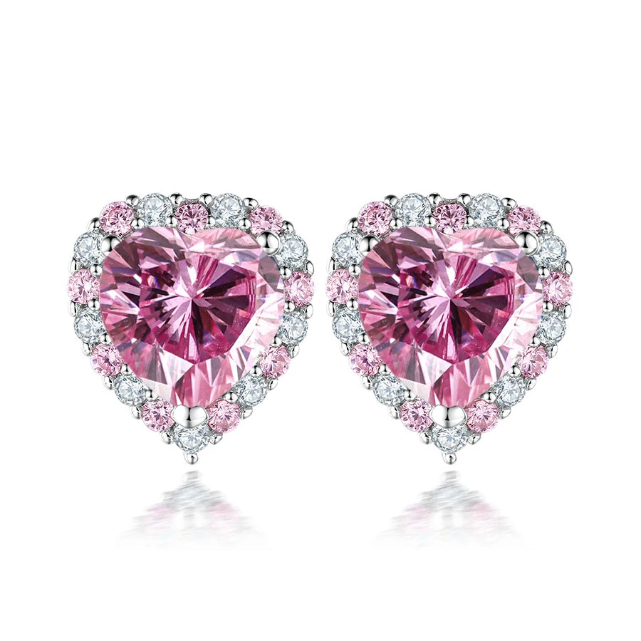 Heart Cut Pink 2CT Total Moissanite Necklace Earring Set S925 Sterling Silver GRA Certified Pass Diamond Tester Wedding Party Fine Jewelry Gift For Women