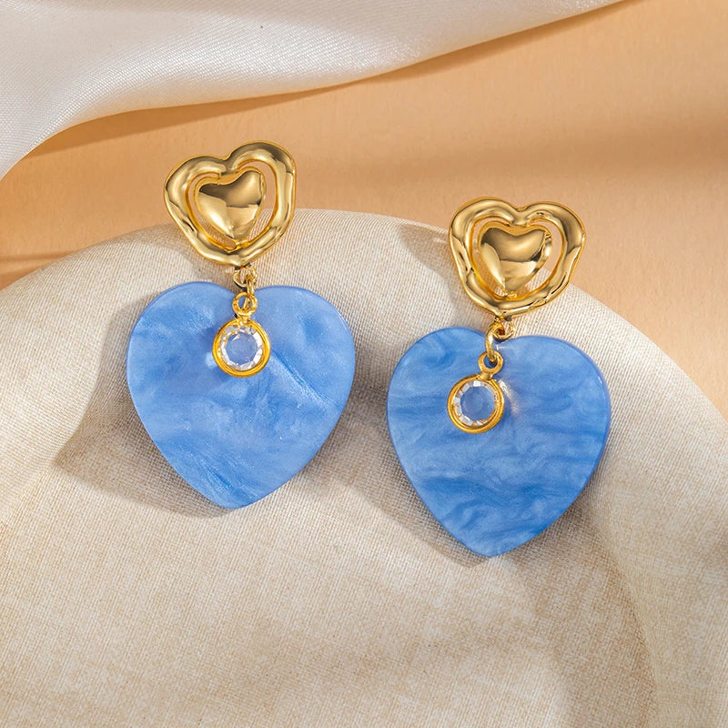 ANENJERY 316L Stainless Steel Double Layer Heart Pendant Stud Earrings For Women French Vintage Luxury Niche Jewelry Gift