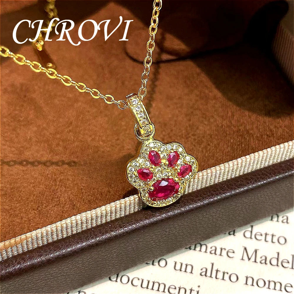 Luxurious best-selling Chinese-style red corundum cat paw pendant with a cat paw collar chain for women on the back cover design