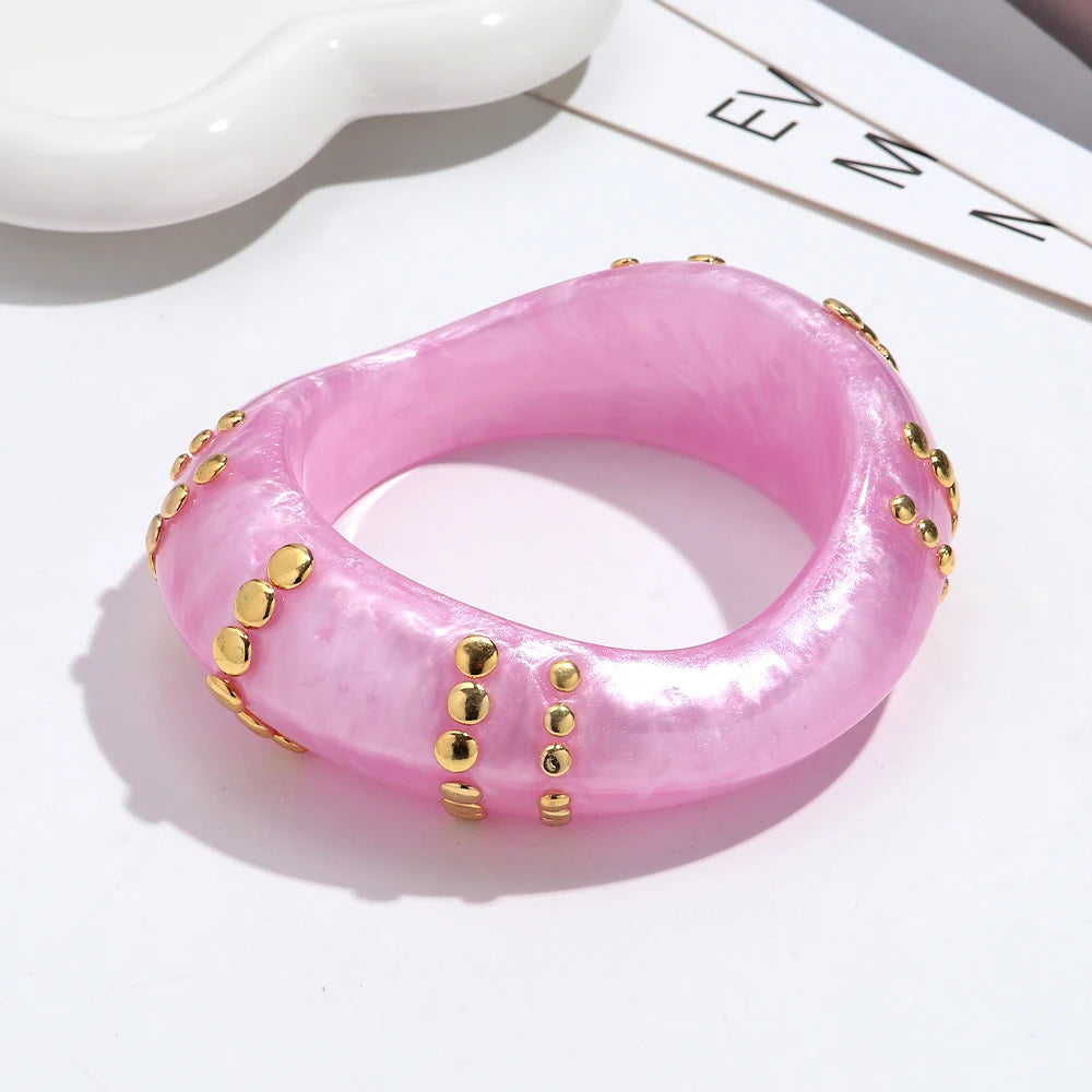 Fashion Resin Irregular Geometric Studs Chunky Bangles New Acrylic Curve Wave Wide Cuff Bangle Women Jewelry Gifts