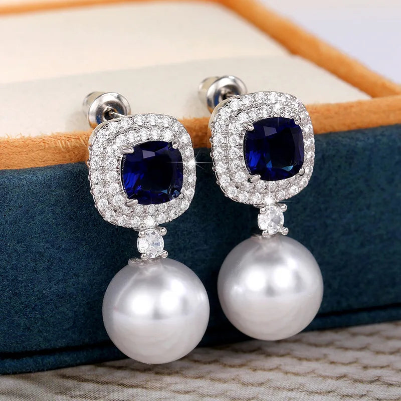 Luxury Pear Shape Red CZ Drop Earrings Women for Wedding Anniversary Party Silver Color Sparkling Hanging Earring Luxury Jewelry