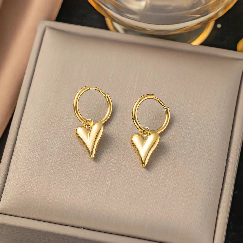 EILIECK New Fashion Stainless Steel Metal Heart Pearl Necklace Earrings For Women Trendy Gold Color Waterproof Jewelry Set Gift