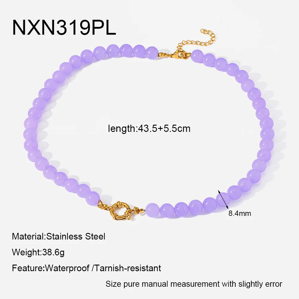2026 Rainbow Cats Eye Glass Bead Choker Necklace 18K Gold Plated Stainless Steel Summer Bikini Gift for Women Girls