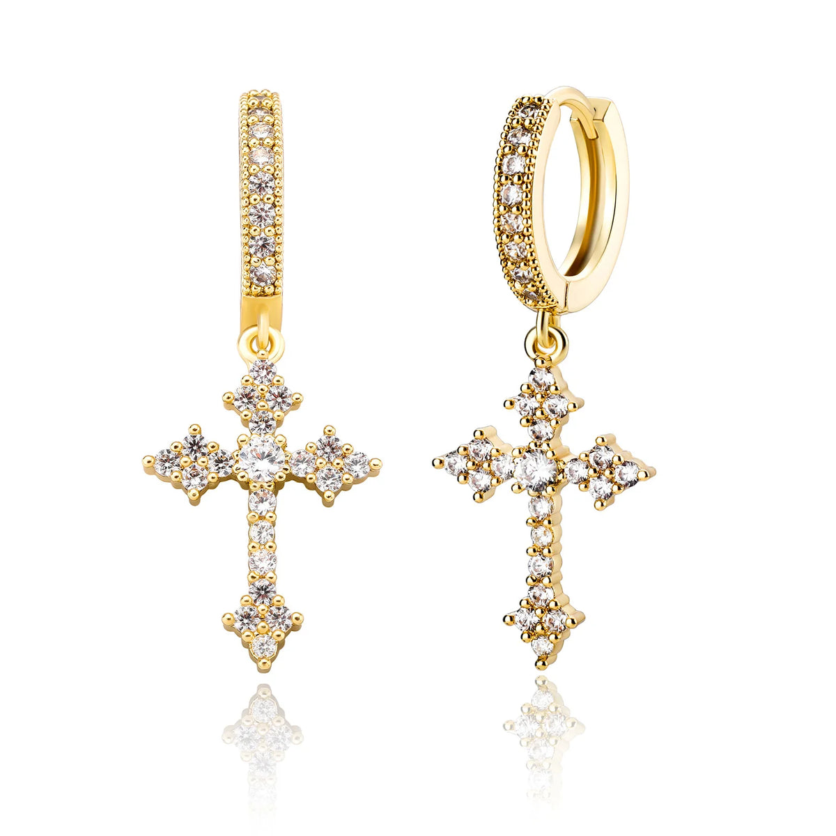 OXTAO Statement Hiphop Cross Earrings for Men Women 2.5mm D VVS1 Moissanite Drop Earrings Party Jewelery Gifts 14K Gold Filled