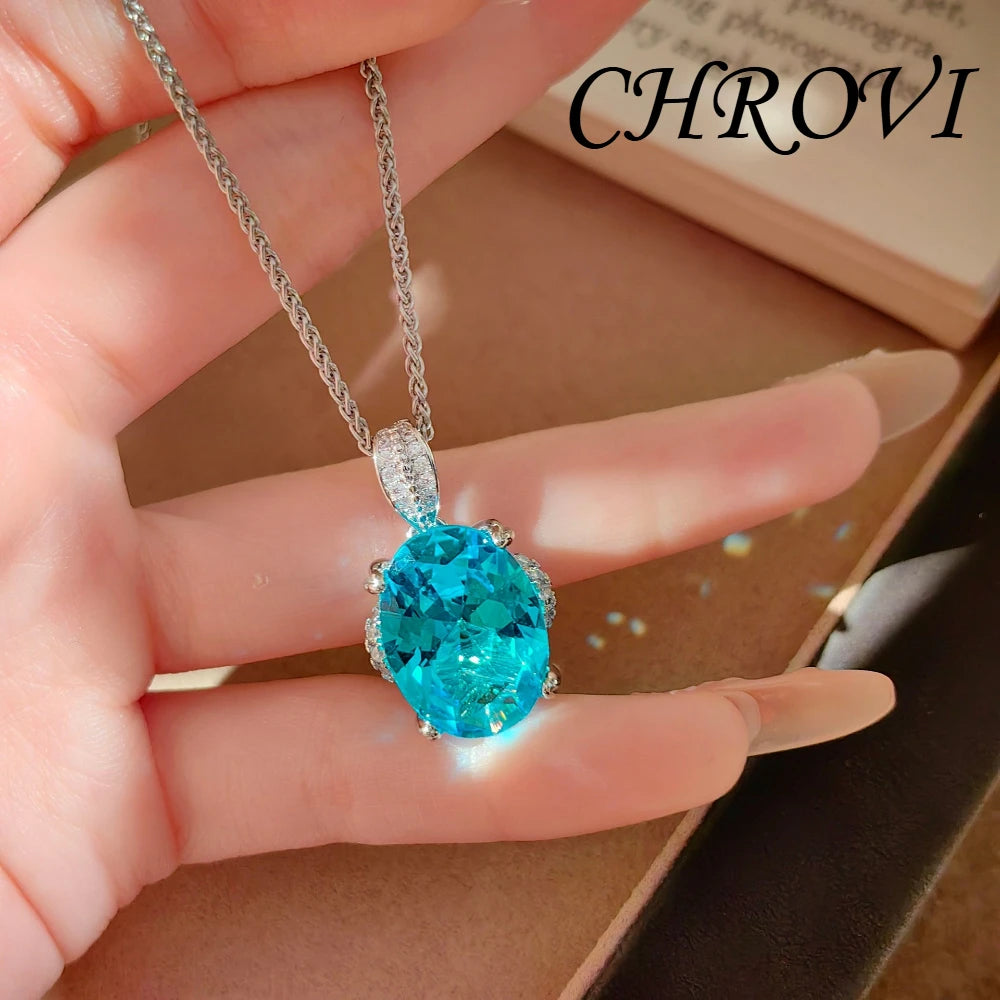 Luxurious 925 sterling silver exquisite pendant necklace, diamond ring, stud earrings, gemstone set set for women