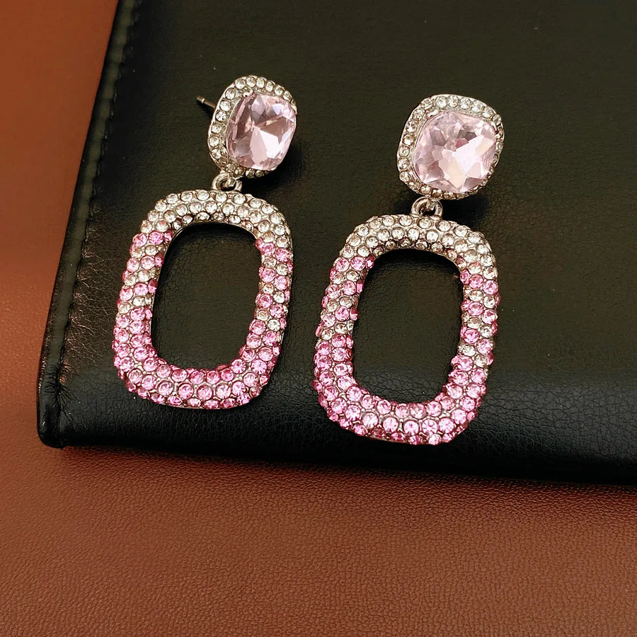 Rhinestone Hollow Square Dangle Earrings Personality Elegant Exquisite Light Luxury High Grade Fashion Ear Jewelry for Women