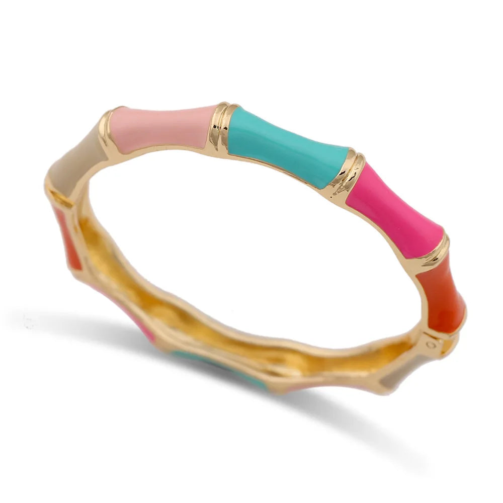 KMVEXO Elegant Charm Pink Zinc Alloy Enamel Bangles Geometric Irregular Wide Cuff Spring Bangle Bracelets For Women Jewelry