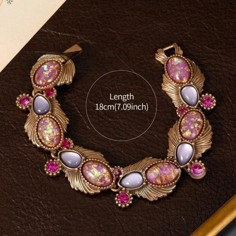 NISHIZAWA Pink Opal Bracelets Woman Geometric Vintage Palace Style Jewelry Fashion Light Luxury Elegant Pulseras Mujer