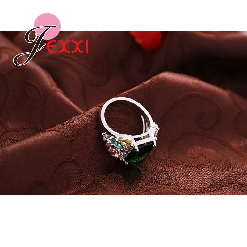 Hot Sale Bands Jewelry Ring Green Austrian Crystal Fashion 925 Sterling Silver Color Wedding Engagement Rings For Women Bague