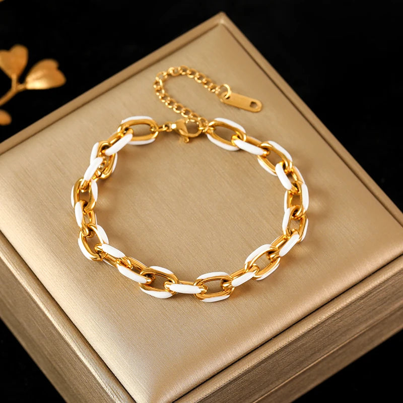 EILIECK 316L Stainless Steel Gold Color Thick Chain Bracelet For Women Men New Trendy Waterproof Wrist Chain Jewelry Gift Party