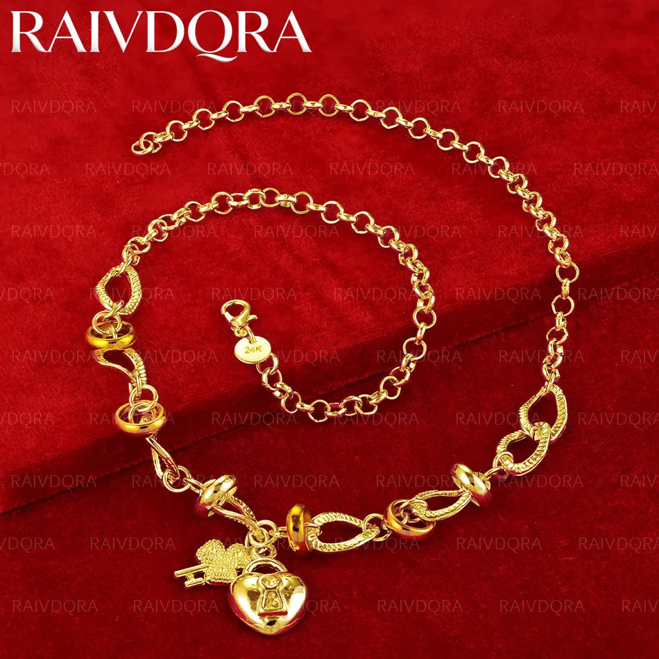 18K Gold Plated 50cm Heart Lock Key Chain Necklace For Women Fashion Jewelry Exquisite Party Engagement Wedding Gift