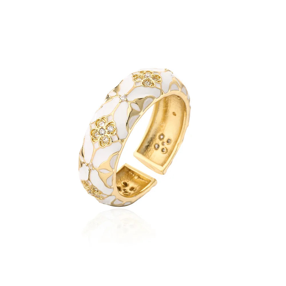 2025 Stylish new copper-plated 18K gold zircon dripping oil bohemian vintage geometric open ring gift