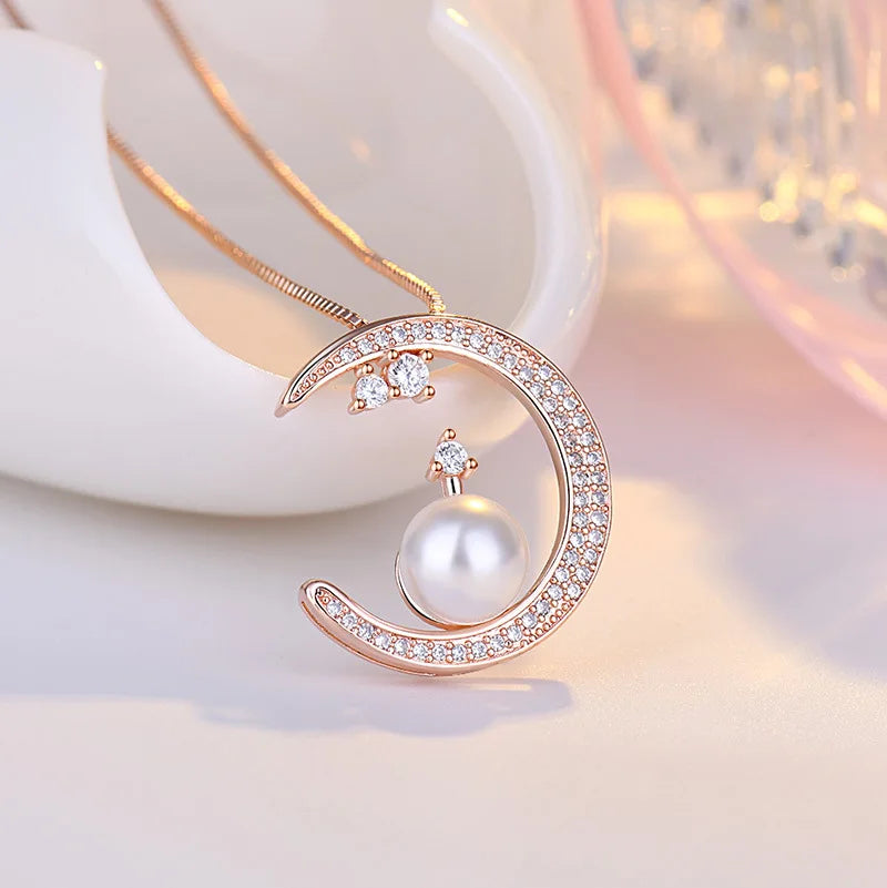 925 Sterling Silver Necklace Pendant 5A zircon Moon High Quality Fashion Jewelry For Women Men Wedding Birthday Party Gift