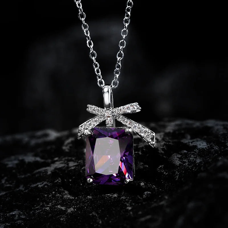 Yellow CZ Pendant Necklace for Women Silver Tone Bow Charm Crystal Necklaces Elegant Fashion Jewelry Gift new hot