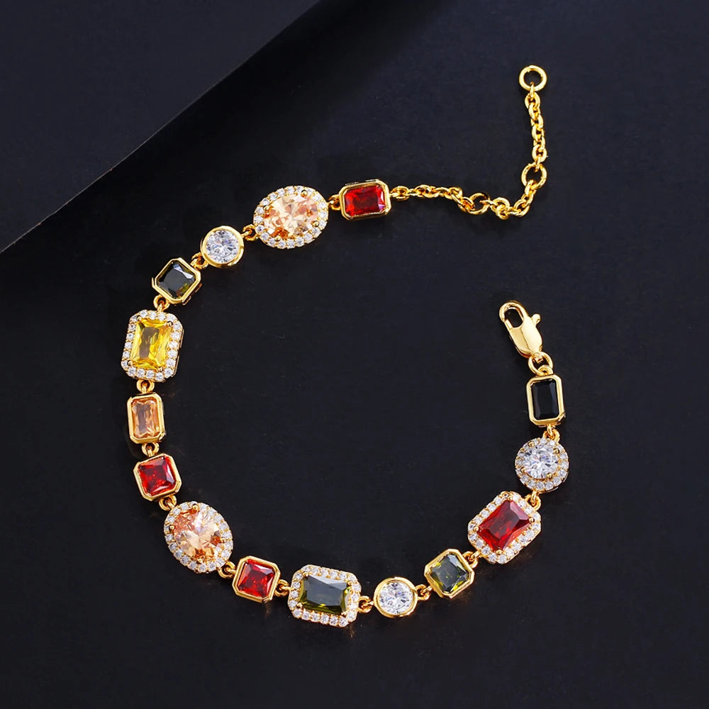 ThreeGraces Elegant Shiny Pink Zirconia Vintage Bridal Geometric Link Chain Bracelet for Women Fashion Daily Party Jewelry BR432