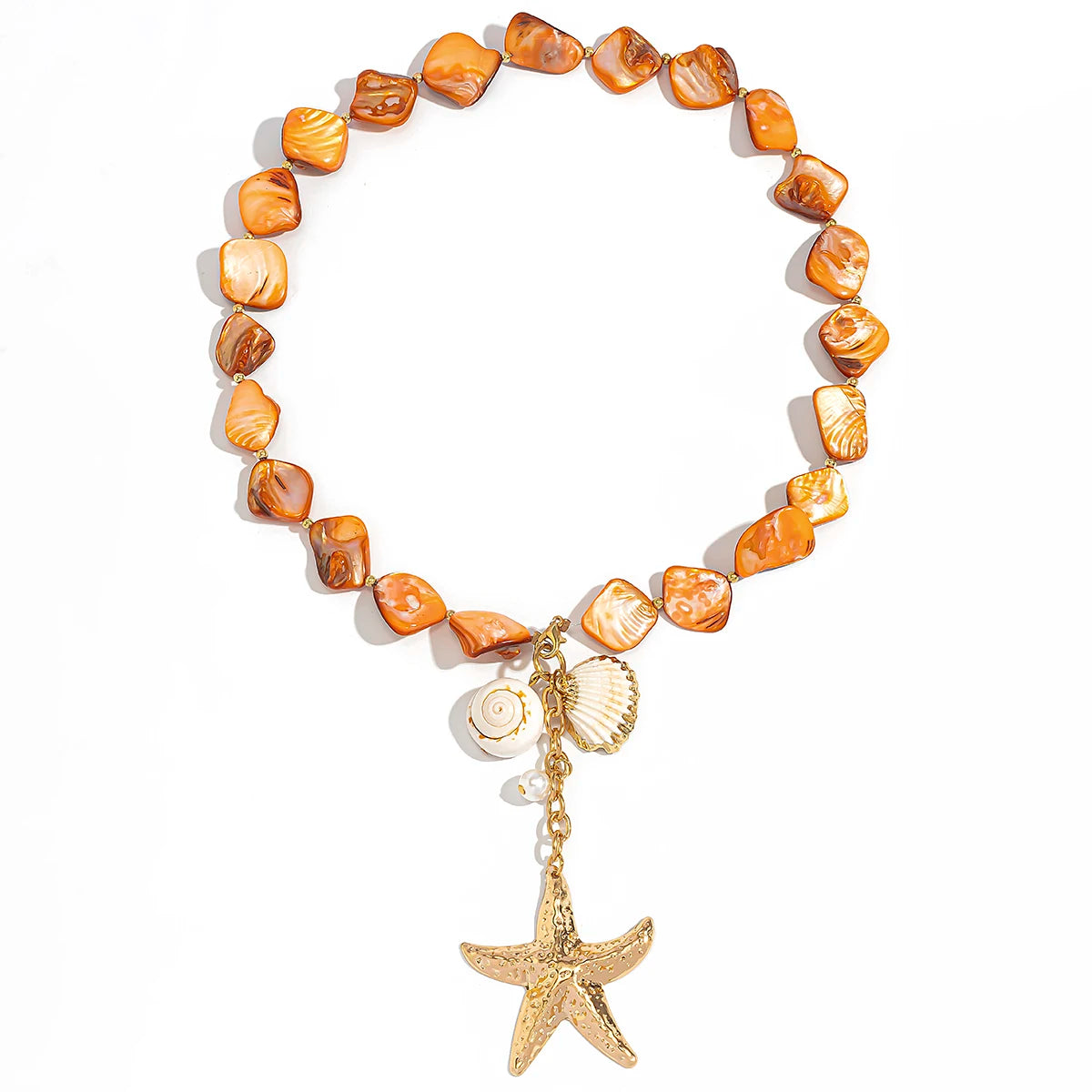 Lacteo Bohemia Orange Geometric Stone Chain Necklace Elegant For Women Gold Color Chunky Thick Star Pendant Ocean Beach Jewelry
