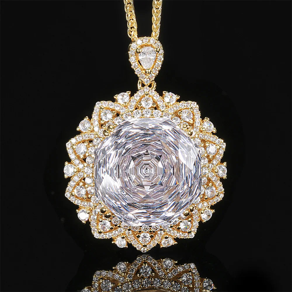 Retro 18*18mm Amethyst Pink Quartz Lab Diamond Gold Pendant Necklace for Women Cocktail Party Fine Jewelry Accessories Gifts