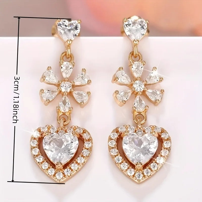 Exquisite Pink Heart Shape Bowknot Stud Earrings For Women Shining CZ Zircon Love Earring Girl Wedding Party Temperament Jewelry