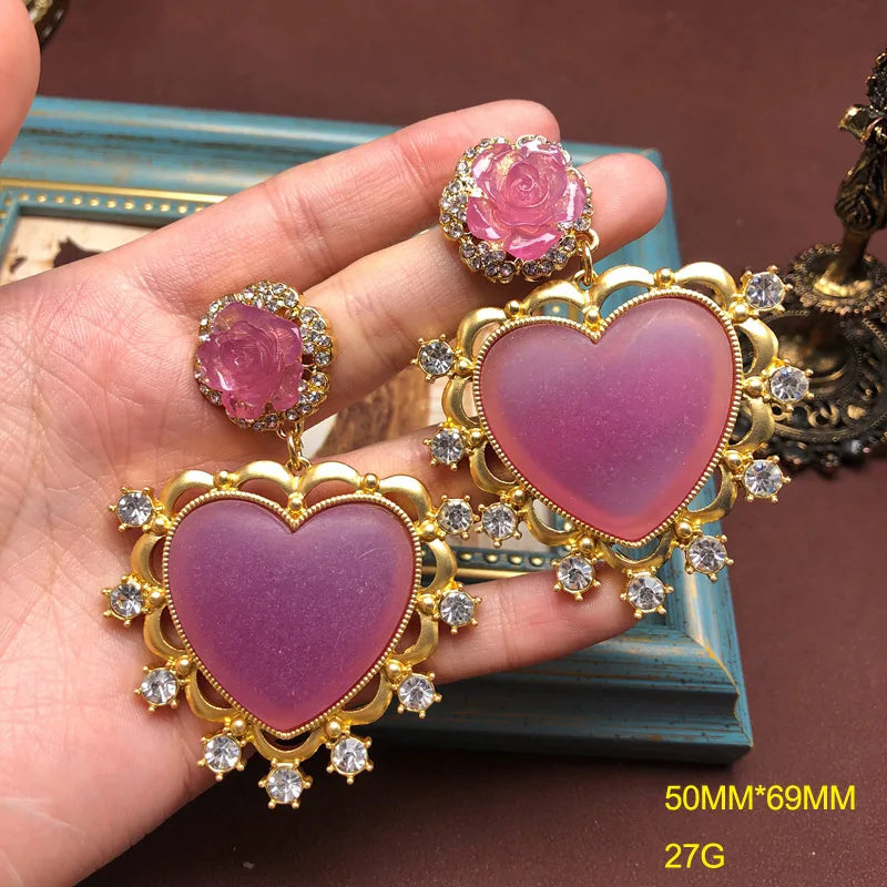 NISHIZAWA Gemstones Hearts Earrings for Women Palace Style Sweet Vintage Pendientes Mujer Fashion Elegant Simple Jewelry