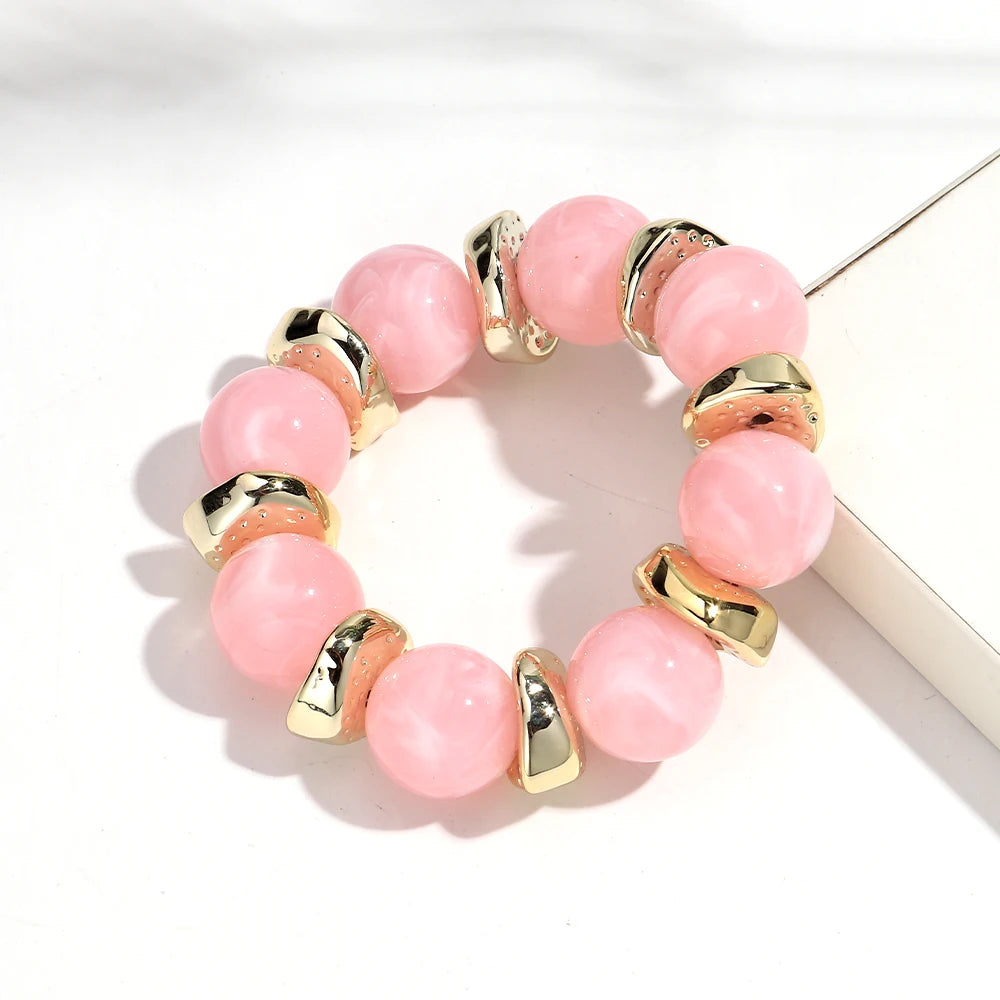 Trendy Acrylic Geometric Round Beads Stretch Bracelets for Women Fashion Irregular CCB Beaded Bangele Bracelet Jewelry Accessory