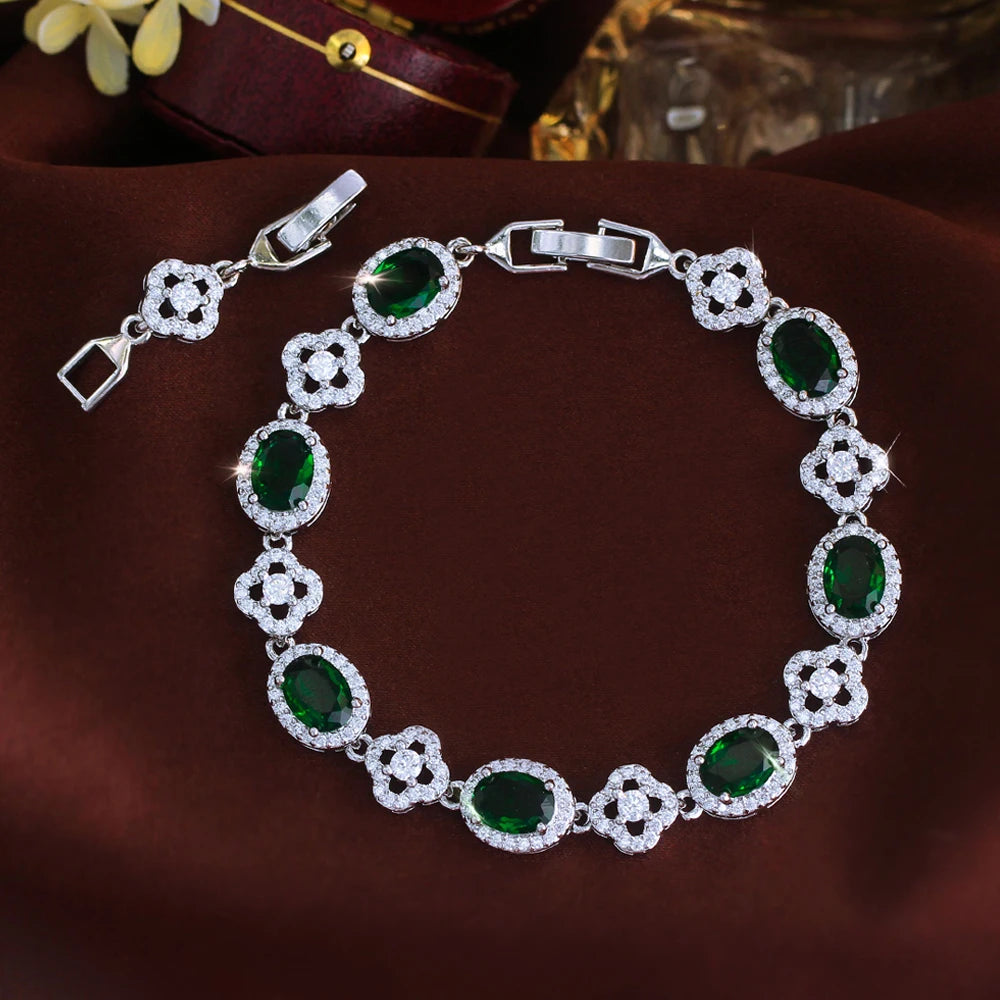 ThreeGraces Brilliant Purple Ellipse Zirconia Lucky Leaf Shape Bridal Wedding Party Link Chain Bracelet Jewelry for Women BR472