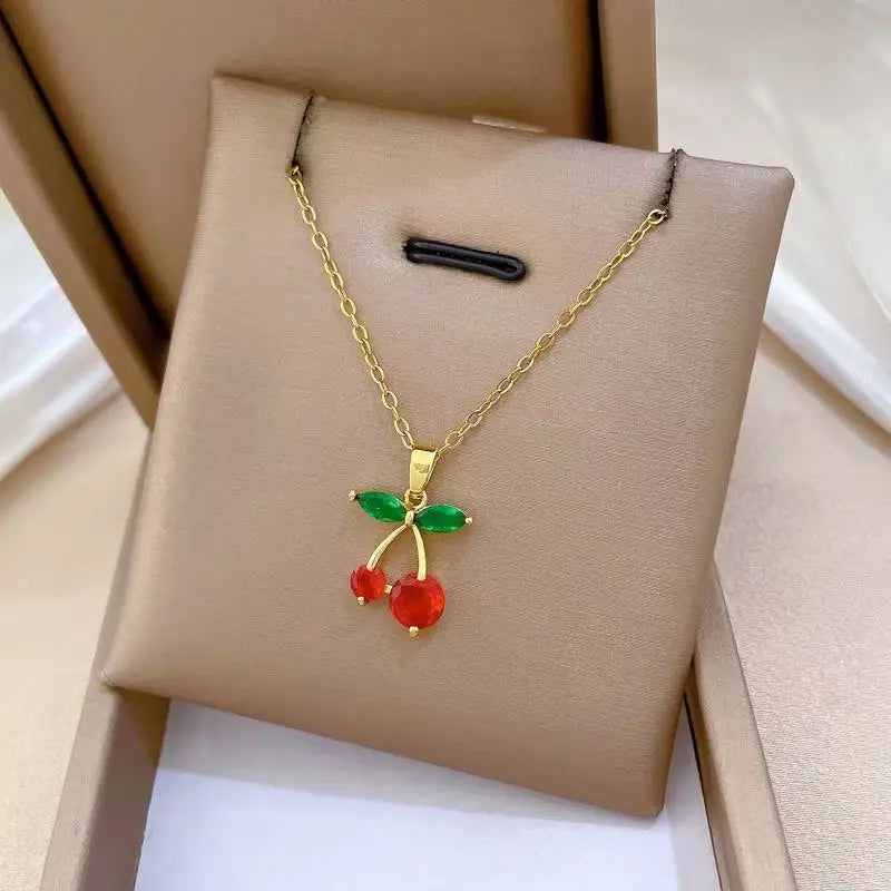 EILIECK 316L Stainless Steel Green Cubic Zircon Flower Pendant Necklace for Women Luxury Temperament Neck Chain Fashion Jewelry