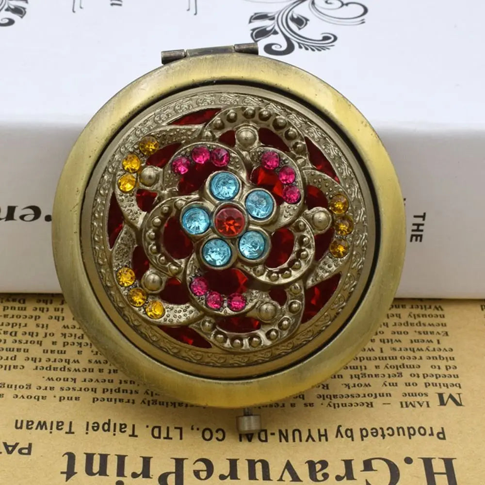 New Hot Folding Pocket Mirror Round Compact Double-sided Vintage Hollow Makeup Mirrors
