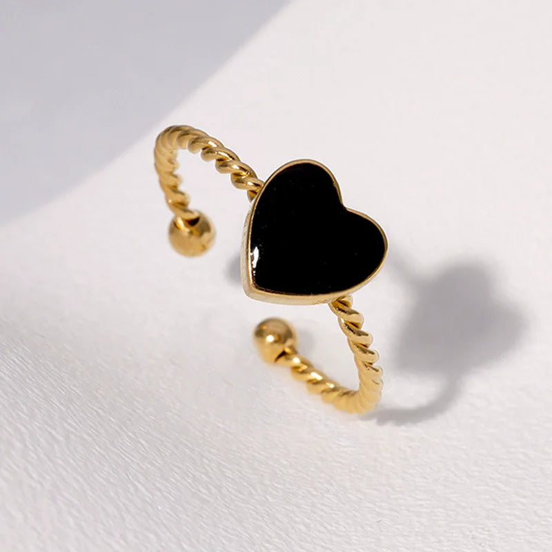 EILIECK 316L Stainless Steel Heart Love Adjustable Ring For Women Girl Fashion Finger Ring Waterproof Chic Jewelry Party Gift