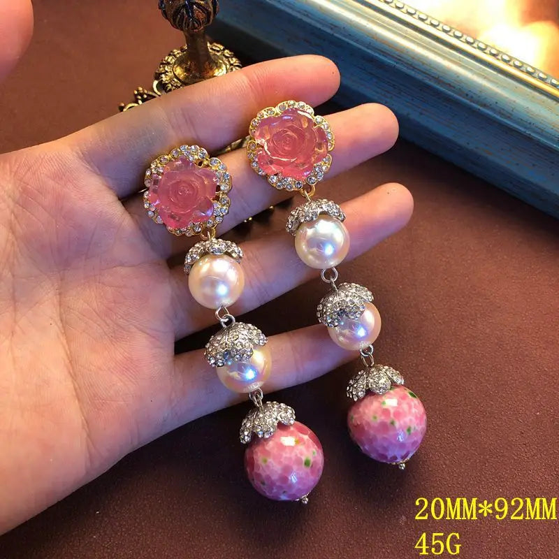 Women Pearls Earrings for Women Vintage Palace Style Elegant Jewelry Light Luxury Dinner Party Exquisite Pendientes Mujer
