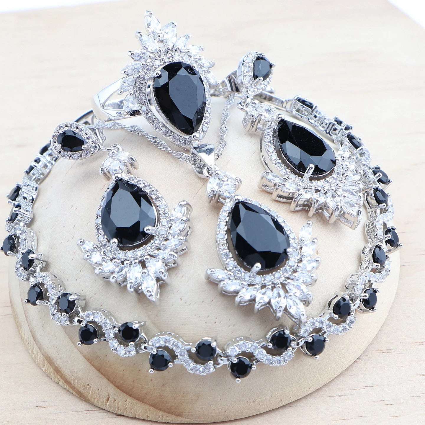 925 Silver Red Zircon Bridal Jewelry Sets Wedding Stones Bracelets Earrings Rings Pendant Necklace Set For Women