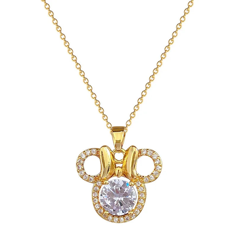 Cute Mouse Bow Minnie Rhinestone Necklace for Women Party Accessories Jewelry Cartoon Choker Necklace Titanium Steel