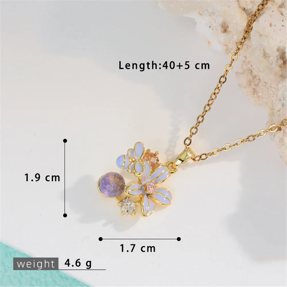 Small Cute Flower Charm Female Bule Pink Red Enamel 2026 New Trendy Pendant Necklace Gold Color Wedding Jewelry For Luxury Women