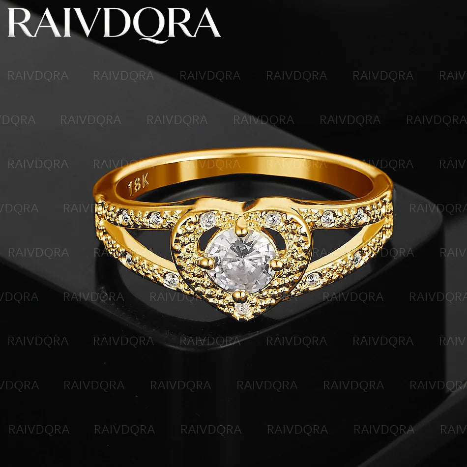 18K Gold Plated Love Heart Zircon Wedding Ring For Women Fashion Jewelry Romantic Grace Noble Engagement Accessories