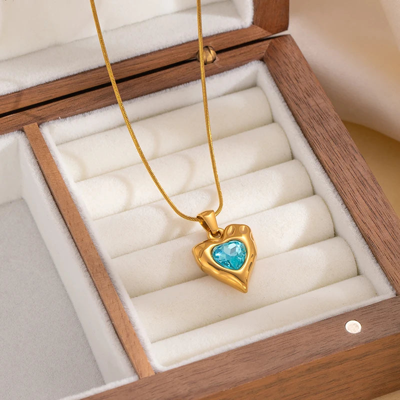 ANENJERY 316L Stainless Steel Irregular Geometry Heart Pendant Necklace For Women Simple French Temperament Fashion Jewelry Gift