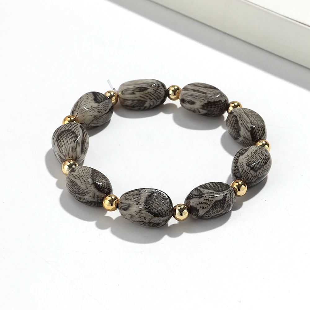 Personality Leopard Print Irregular Beaded Stretch Bangles Bracelets Retro Acrylic Geometric Beads Bracelet Women Jewelry