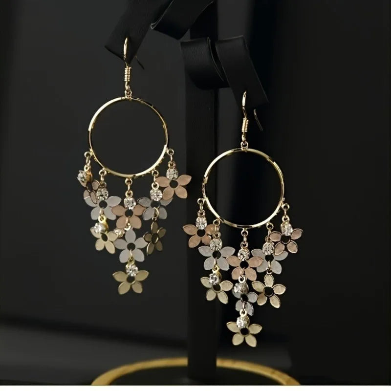 1 Pair of Bohemian Elegant Floral Fringe Pendant Earrings, Suitable for Daily and Wedding Occasions, Suitable for All Seasons