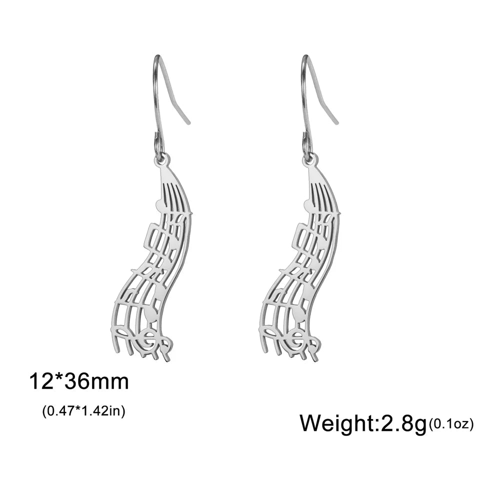 My Shape Music Note Drop Earrings for Women Men Gifts Stainless Steel Classic Musical Violin Dangle Earring Jewelry Musican Gift