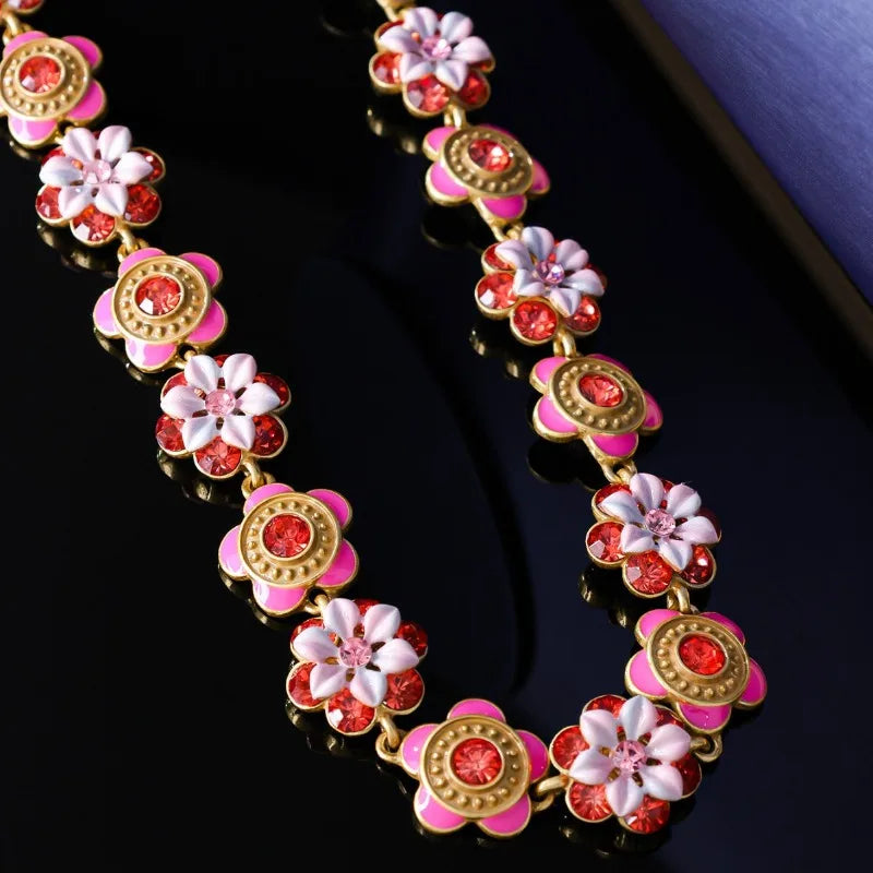NISHIZAWA Enamel Flowers Bracelets for Women Vintage Sweet Exquisite Jewelry Court Style Elegant Luxury Pulseras Mujer