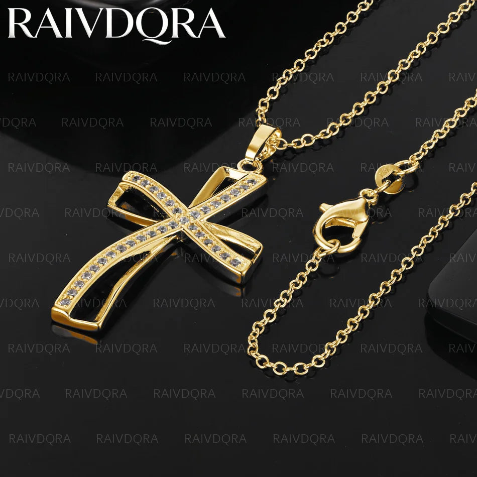 18K Gold Plated Design Zircons Cross Pendant Necklace For Women Men Charm Trend Birthday Gifts Fashion Party