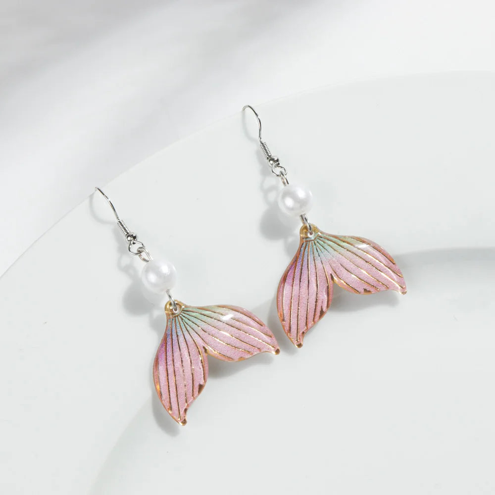 Cute Colorful Acrylic Mermaid Tail Earring for Women Elegant Pearl Beads Iridescent Drop Earrings Fashion 2025 Jewelry Gifts