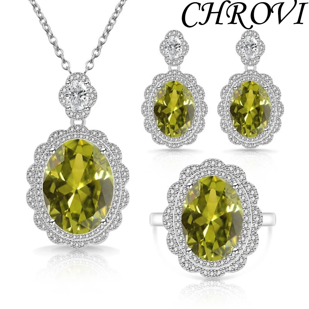 Exquisite 925 sterling silver gemstone pigeon eggshell-shaped gemstone set - popular necklace, earrings, ring for women