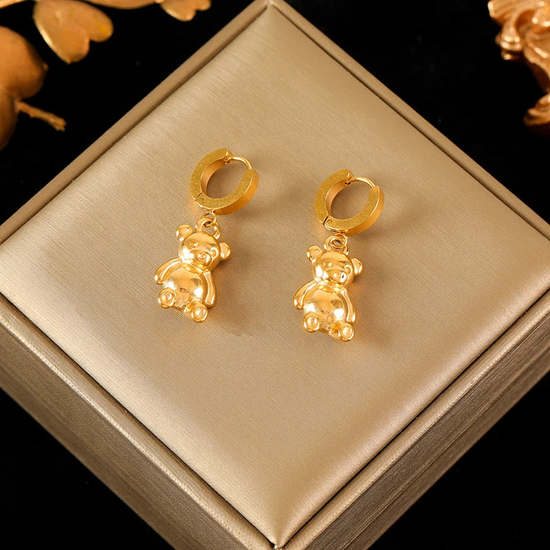 EILIECK 316L Stainless Steel Flower Butterfly Bear Drop Earrings For Women Fashion Ear Dangle Eardrop Jewelry Party Gift Bijoux