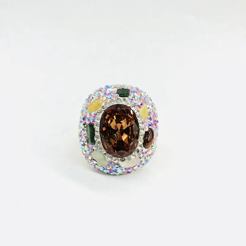 Color Changing Stone Sultainite Natural Tourmaline Edging Finger Rings for Women Sudan Crystal Clay Rhinestone Design Jewelry