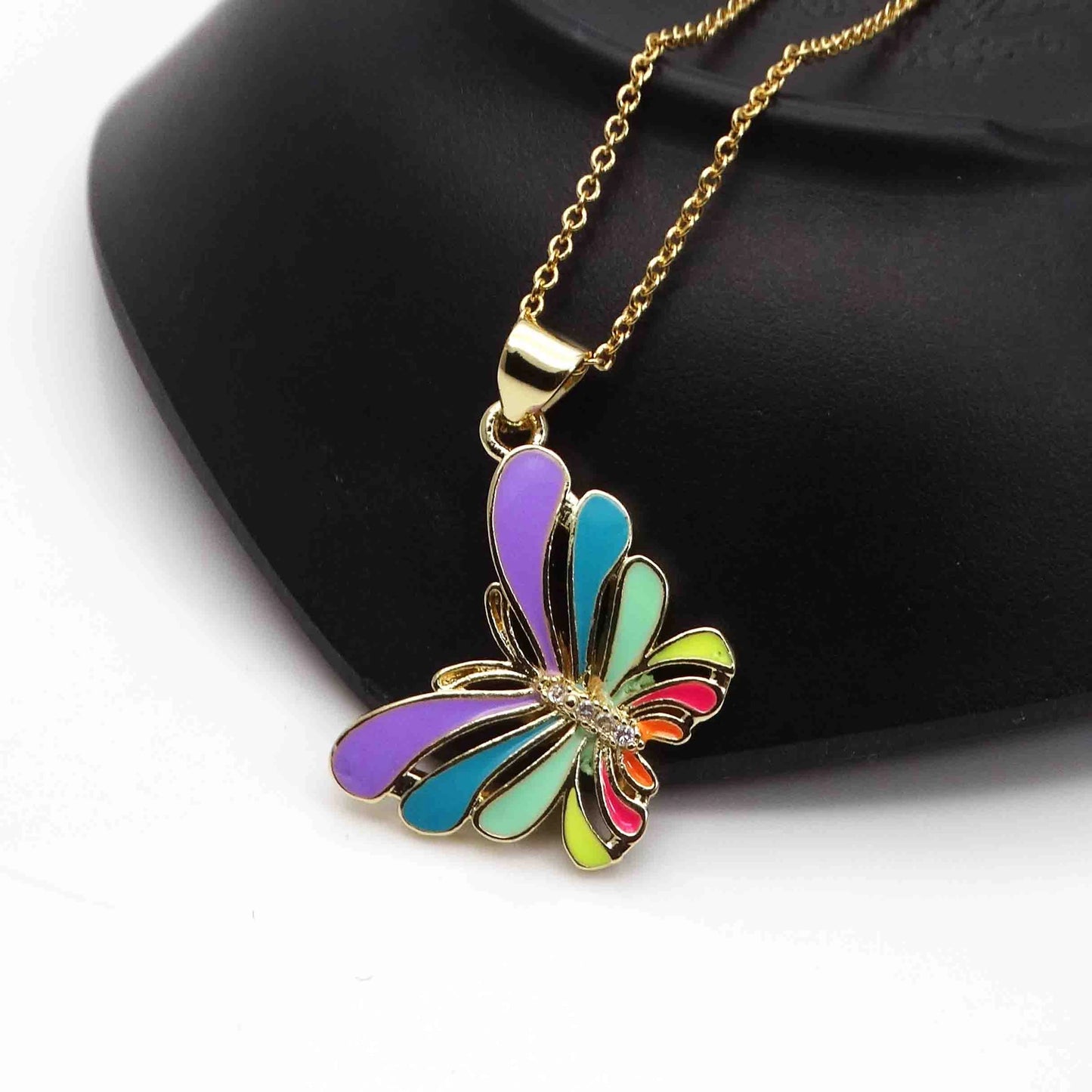 Micro zircon speckle butterfly pendant necklace Drops of paint Red purple copper gold plated DIY neck catenary necklace jewelry