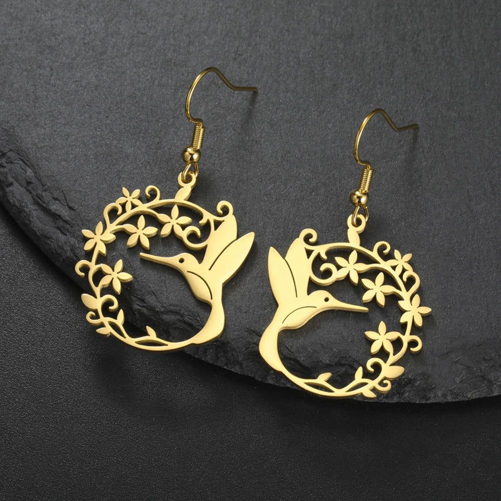 My Shape Hummingbird Flower Pendant Necklaces for Women Bird Floral Stainless Steel Chain Choker Fashion Jewelry Gifts