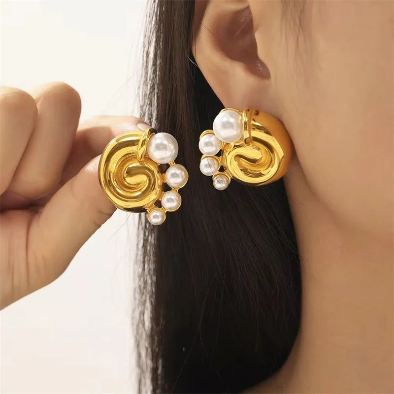 EILIECK 316L Stainless Steel Starfish Shell Zircon Stud Earrings For Women Fashion Waterproof Ear Jewelry Girls Gift Bijoux
